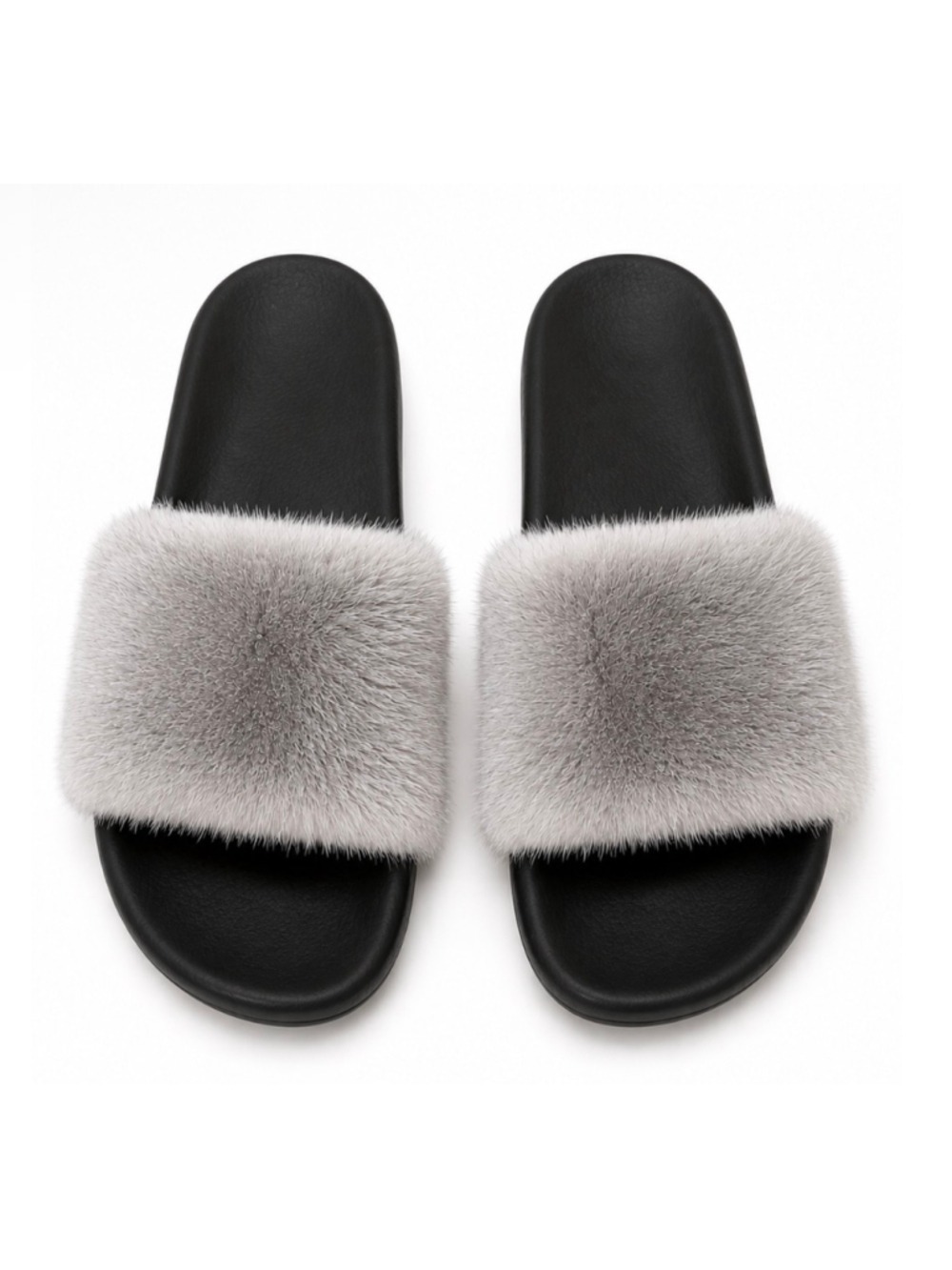 New Givenchy Mink Fur Slide Slippers Black Gray 8.5 True Luxury!